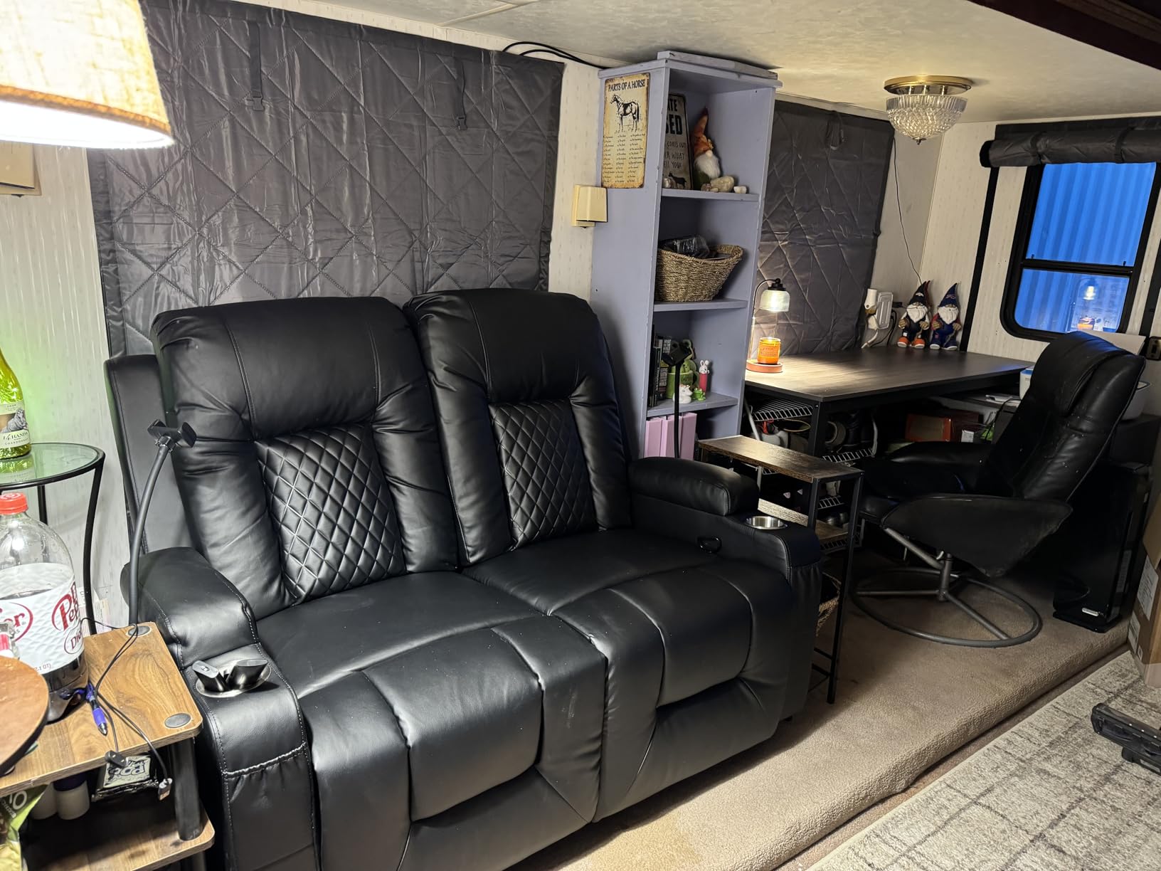 RV Loveseat Recliner Sofa, Reclining Loveseat Home Theater Seating with USB Ports, Cup Holders, Insert Pockets, Wall Hugger RV Recliners for Movie Room, Recline Movie Seats Gaming Sofa, Brown customer photo 1