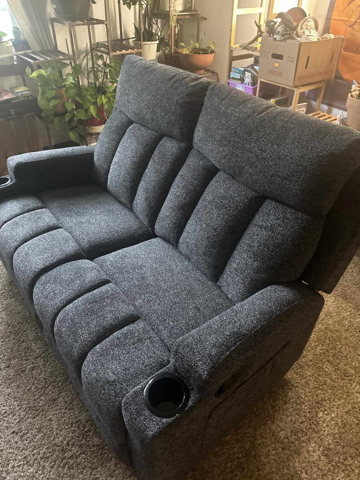 CANMOV Manual Recliner Sofa Set, Fabric Home Theater Seating with Side Pockets and Cup Holders, 2 Seat Reclining Couch for Living Room, Office, Dark Grey customer photo 2