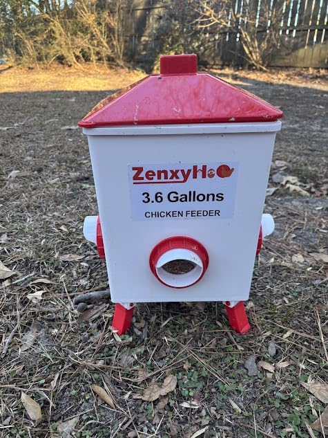ZenxyHoC 3.6 Gal Chicken Feeder with Anti-Roost Cone, 3 Height Adjustable Locking Legs and 4 No-Waste Ports for Backyard Flock customer photo 2