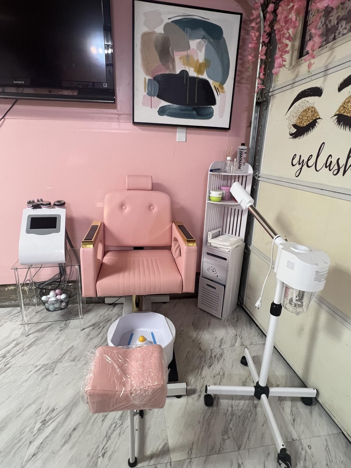 Pink Spa Pedicure Chair No Plumbing for Nail Tech, Rolling Pedicure Stool, 360° Rotation Portable Pedicure Station Unit Beauty Spa Salon Unit Station Technician Supplies customer photo 1