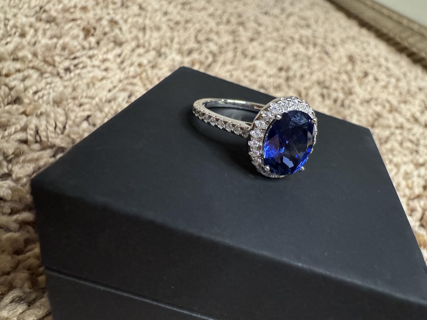 Certified 4ct Lab Grown Royal Blue Sapphire Rings for Women, Princess Diana Inspired Engagement ring, Anniversary, September Birthstone Conflict-Free Fine Jewelry Gifts, with Certification & Gift Box customer photo 1