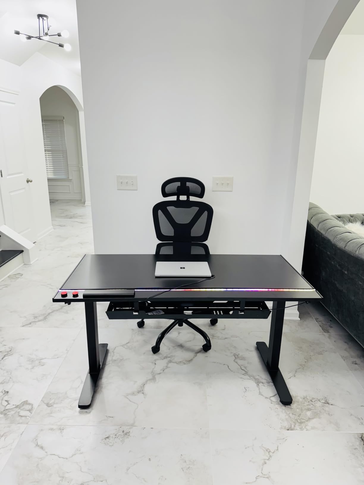 FlexiSpot E6G CyberX RGB LED Electric Gaming Standing Desk, 55 Inch Dual Motor 3-Stage Adjustable Desk up to 352 lbs, Large Ergonomic Computer Workstation for Gamers, Streamers & Home Studios (White) customer photo 1