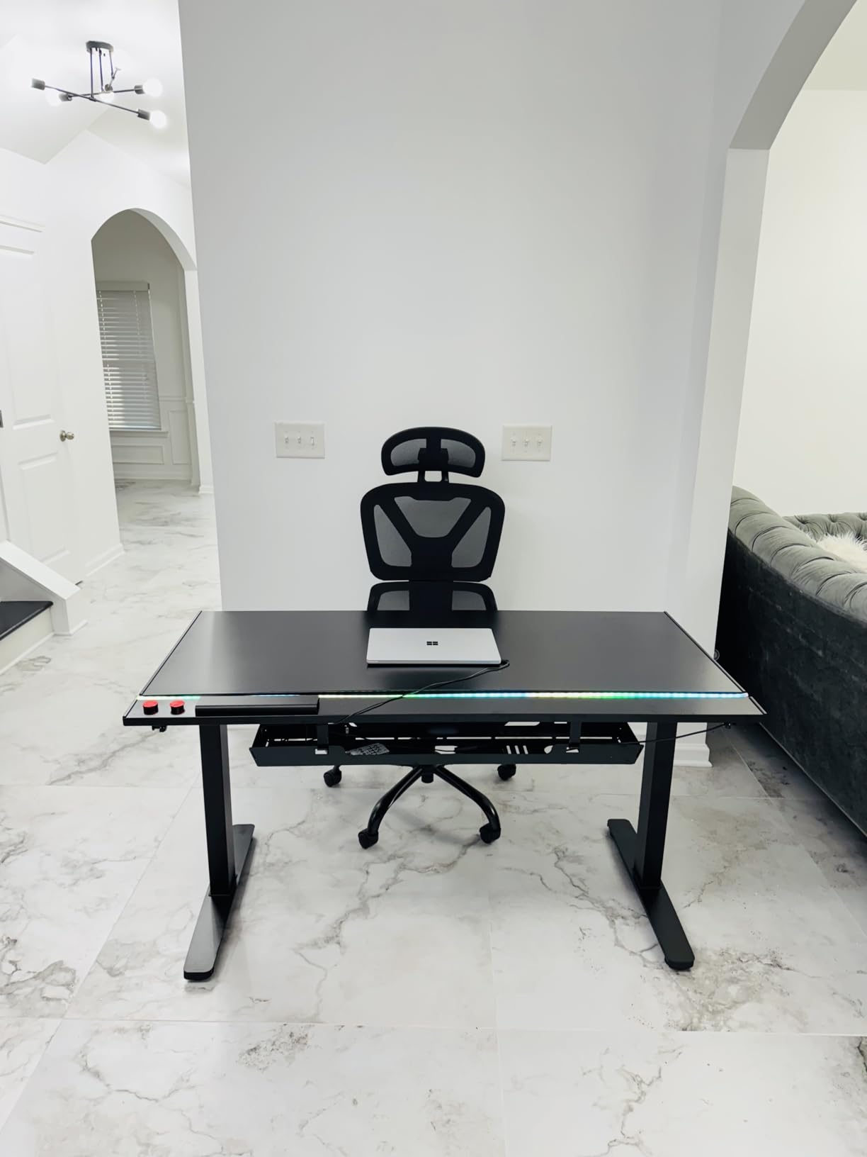 FlexiSpot E6G CyberX RGB LED Electric Gaming Standing Desk, 55 Inch Dual Motor 3-Stage Adjustable Desk up to 352 lbs, Large Ergonomic Computer Workstation for Gamers, Streamers & Home Studios (White) customer photo 2