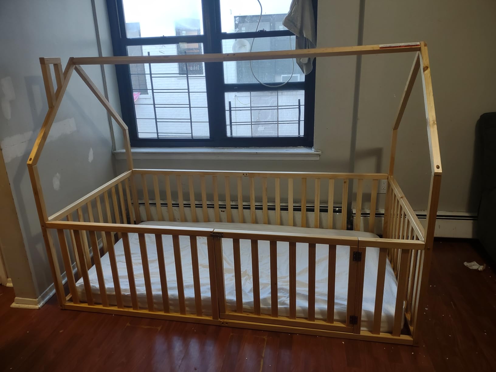 Comfy Cubs Kids House Gated Floor Bed Twin Size, 100% Pinewood Montessori Floor Bed with Safety Enclosure, Natural Wood customer photo 1