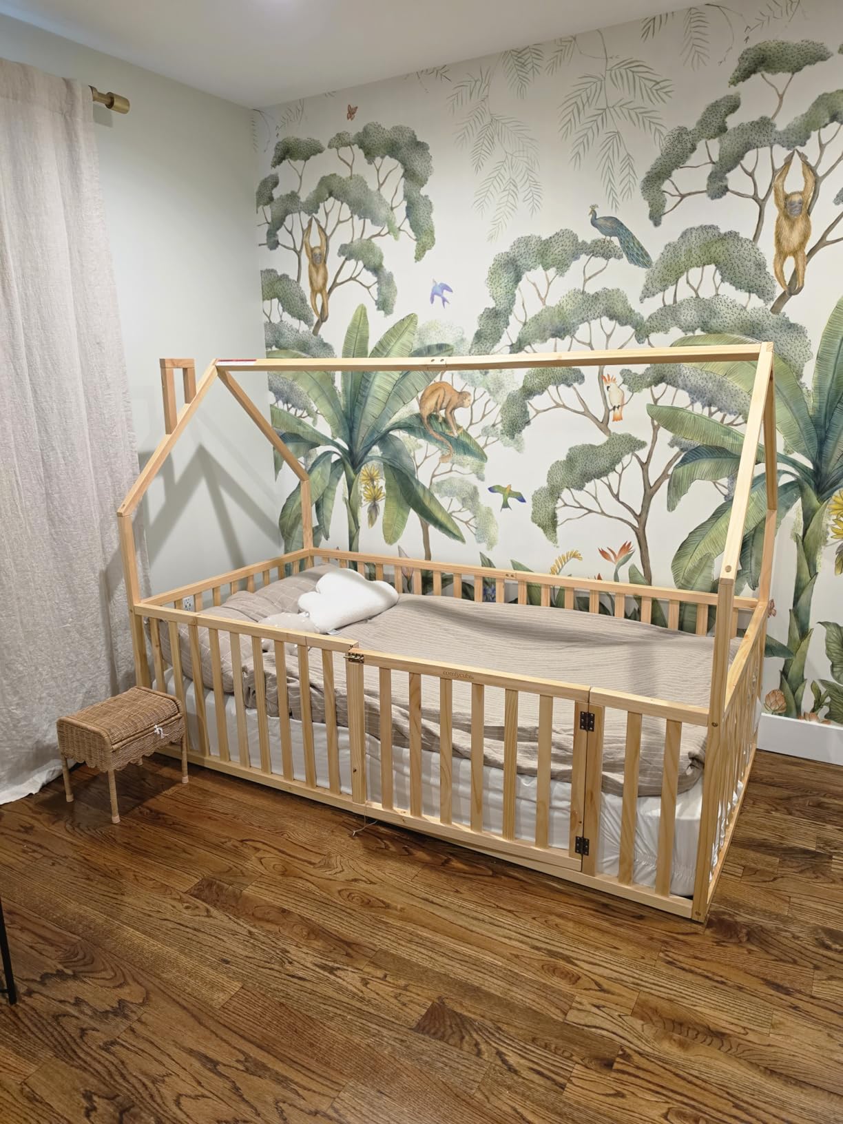 Comfy Cubs Kids House Gated Floor Bed Twin Size, 100% Pinewood Montessori Floor Bed with Safety Enclosure, Natural Wood customer photo 2