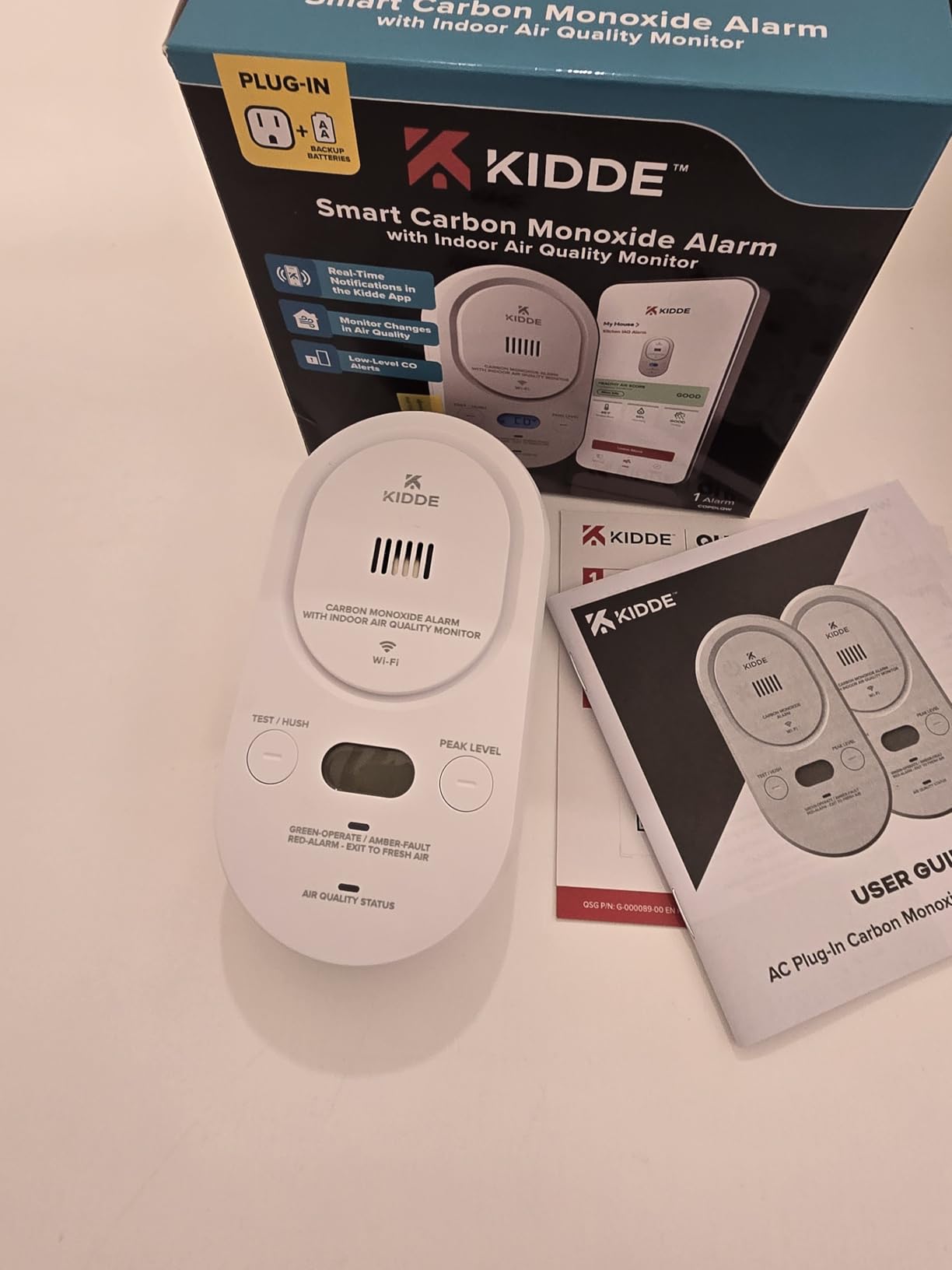 Kidde Smart Carbon Monoxide Detector & Indoor Air Quality Monitor, Plug-in with AA Battery Backup, Real-Time Notifications, 2.4 GHz Wi-Fi Enabled, Rotating Plug, 85 dB Alarm, 5th Edition, COPDLQW customer photo 1