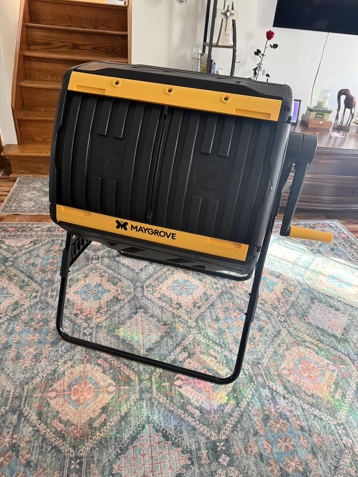 Maygrove Outdoor Compost Bin 53 Gallon, Dual Chamber Large Compost Tumbler for Garden Backyard, with 360 Degree Rotating, Sliding Doors & Solid Steel Frame customer photo 1