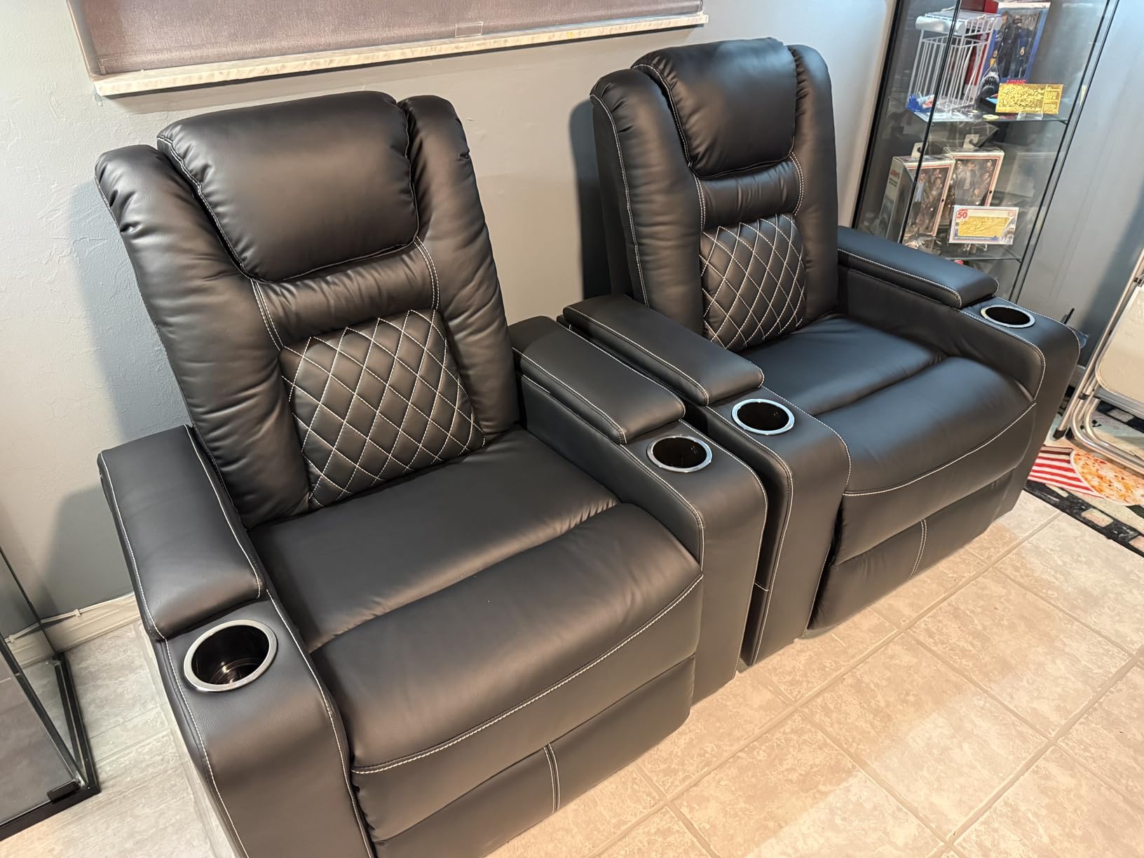 CANMOV Electric Power Recliner Chair Set of 4, Breathable Leather Home Theater Seating with Hidden Arm Storage, Power Recliner Chair for Living Room with USB Ports and Cup Holders, Black customer photo 1