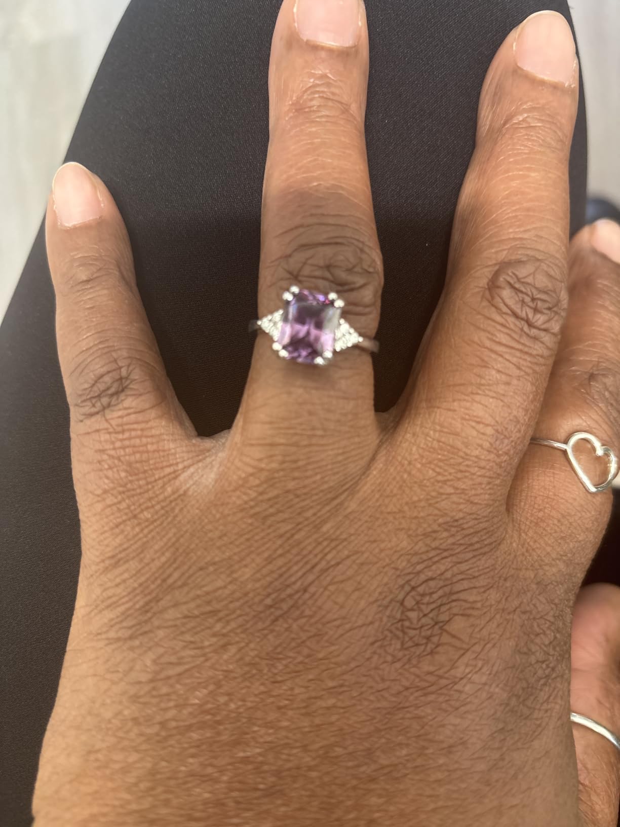 3.5CT 925 Sterling Silver Engagement Rings, Radiant Cut Cubic Zirconia Travel Promise Wedding Band Sapphire|Emerald|Amethyst|Ruby|Aquamarine Birthstone Rings for Women Size 5-10 customer photo 2