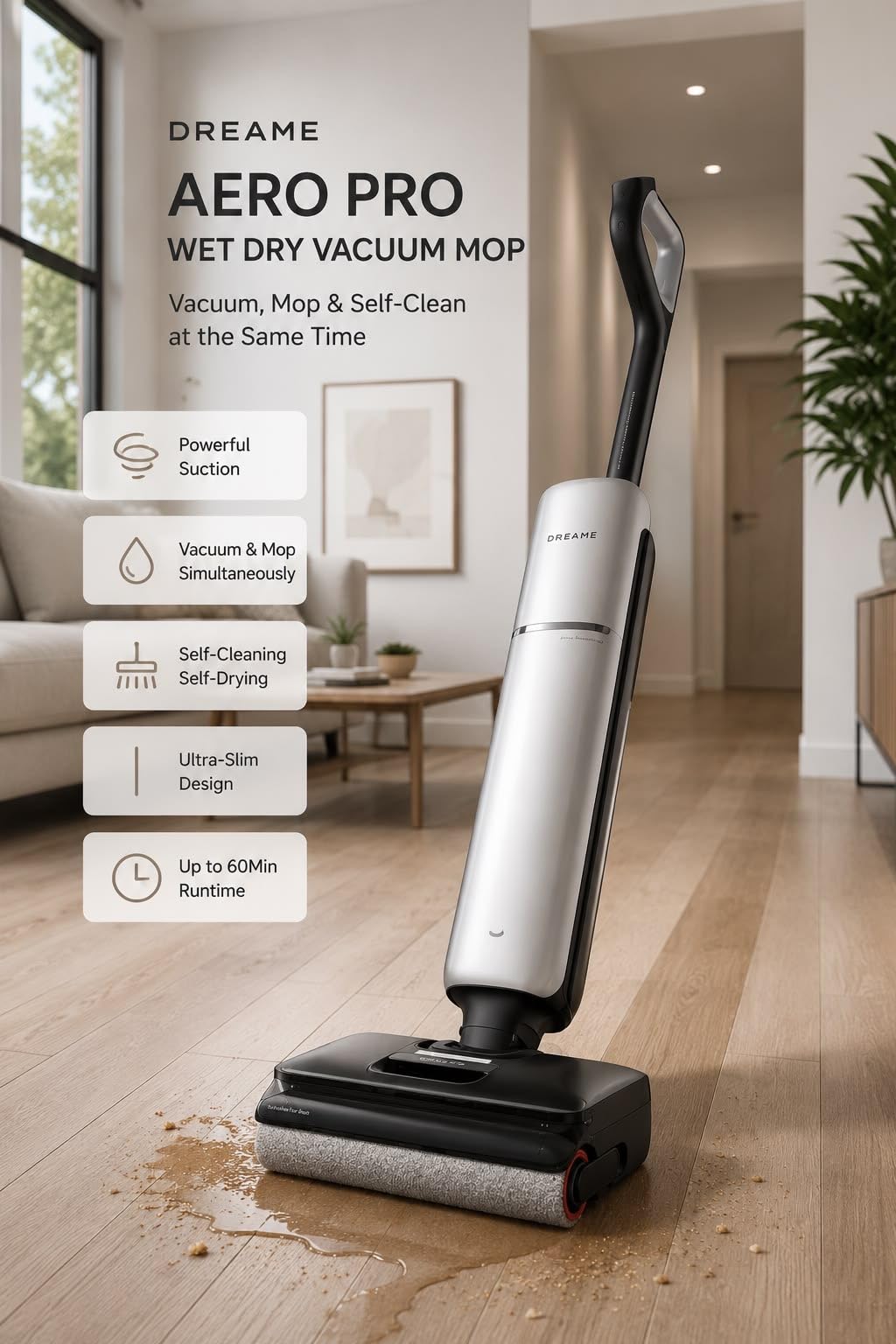 DREAME Aero Pro Wet Dry Vacuum Mop, Ultra-Slim with Hot Self-Cleaning/Self-Drying, 0 Hair Tangle Great for Pet Owner, Powerful Wet Dry Vacuum with 60min Runtime, Pick-up & Mop at The Same Time customer photo 1