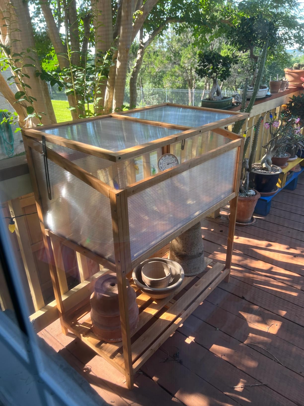 Giantex Wood Cold Frame Greenhouse, Raised Flower Planter Protection with Transparent Openable Roof & Slatted Shelf, Indoor Outdoor Hot House for Garden Balcony customer photo 1