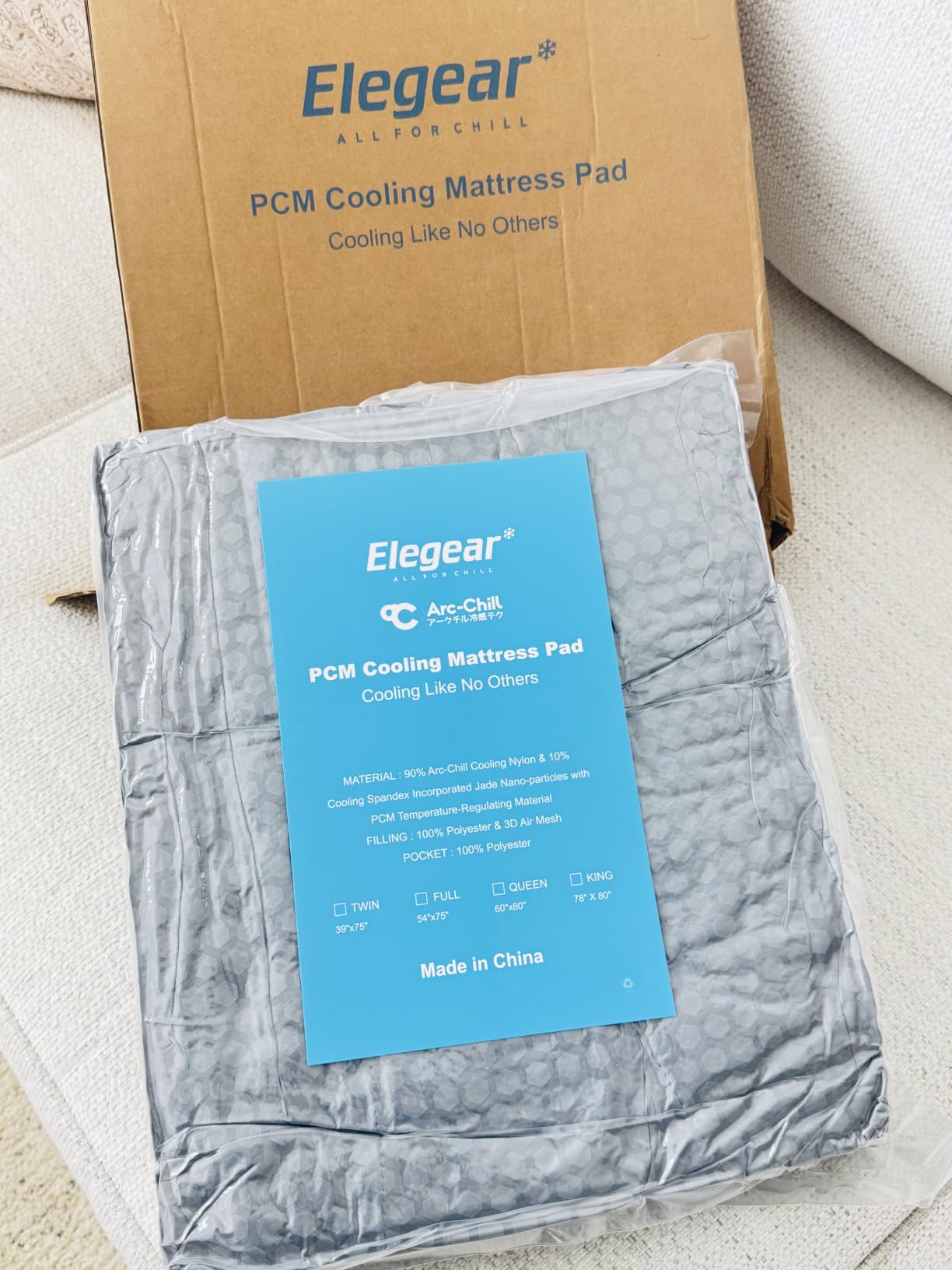 Elegear Cooling Mattress Pad Queen, Upgraded Arc-Chill 3.0 + PCM Cooling, Stay Cool All Night, Breathable & Soft, Deep Pocket 18