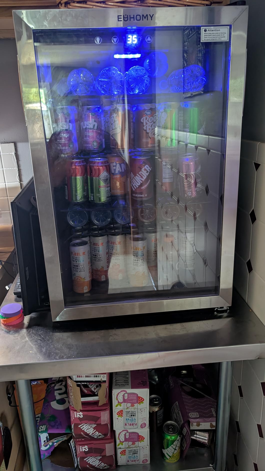 EUHOMY Mini Fridge 130 Can Beverage Refrigerator Cooler Glass Door for Soda Wine Beer, Beverage Cooler for Home, Bar, Office with Digital Temperature Control Removable Shelves, 3.2 Cu.Ft, Silver customer photo 1