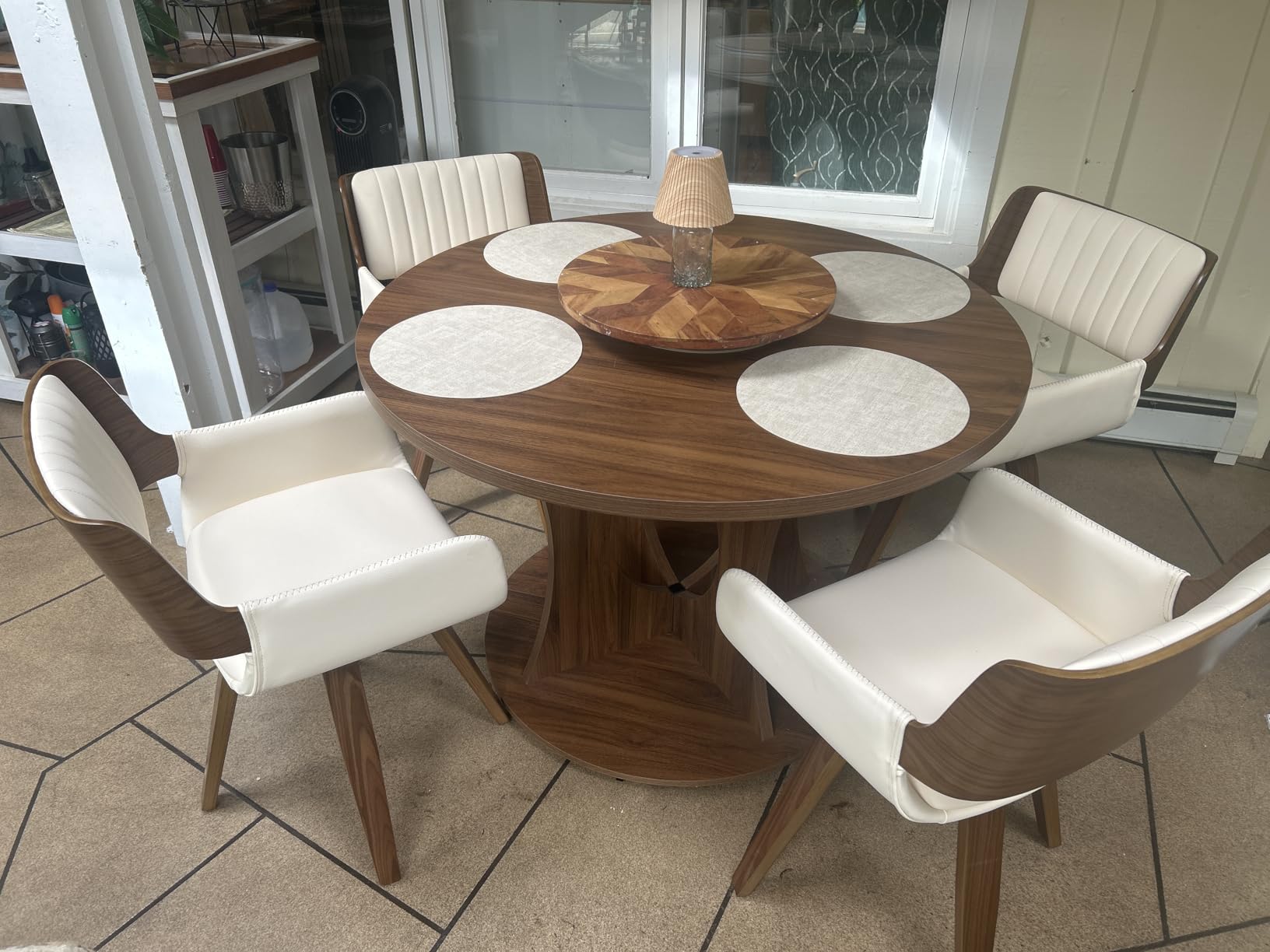 iPormis 43.3-59 Inch Extendable Round Dining Table for 6-8 People, Oval Dinner Table with Adjustable Top and A Stable Round Pedestal Base, Space Saving Wooden Kitchen and Dining Table, Walnut customer photo 1