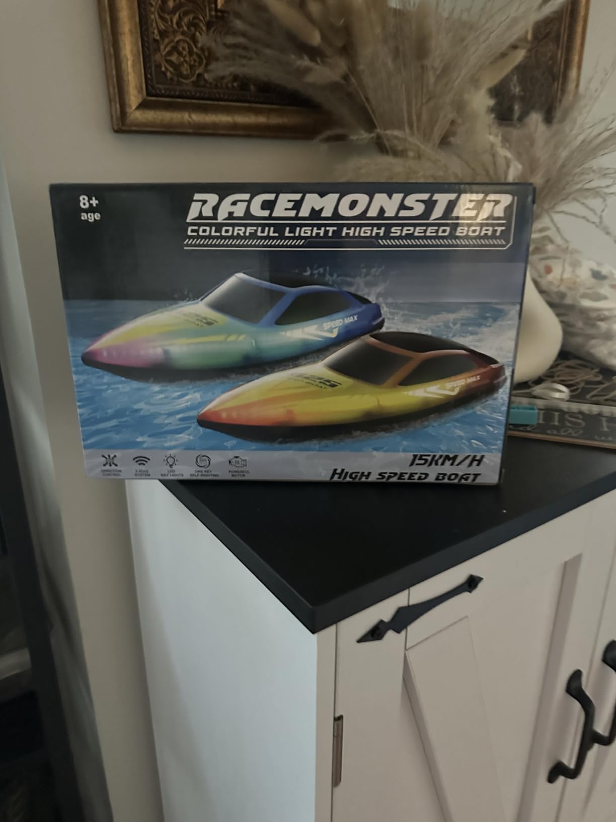 Remote Control Boat for Kids, RC Boat for Pool, Lake, River and Pond with LED Lights, Self-Righting, Waterproof, Fast Speed Racing Electric Boats 2 Speed Modes 60mins Rechargeable Batteries customer photo 2