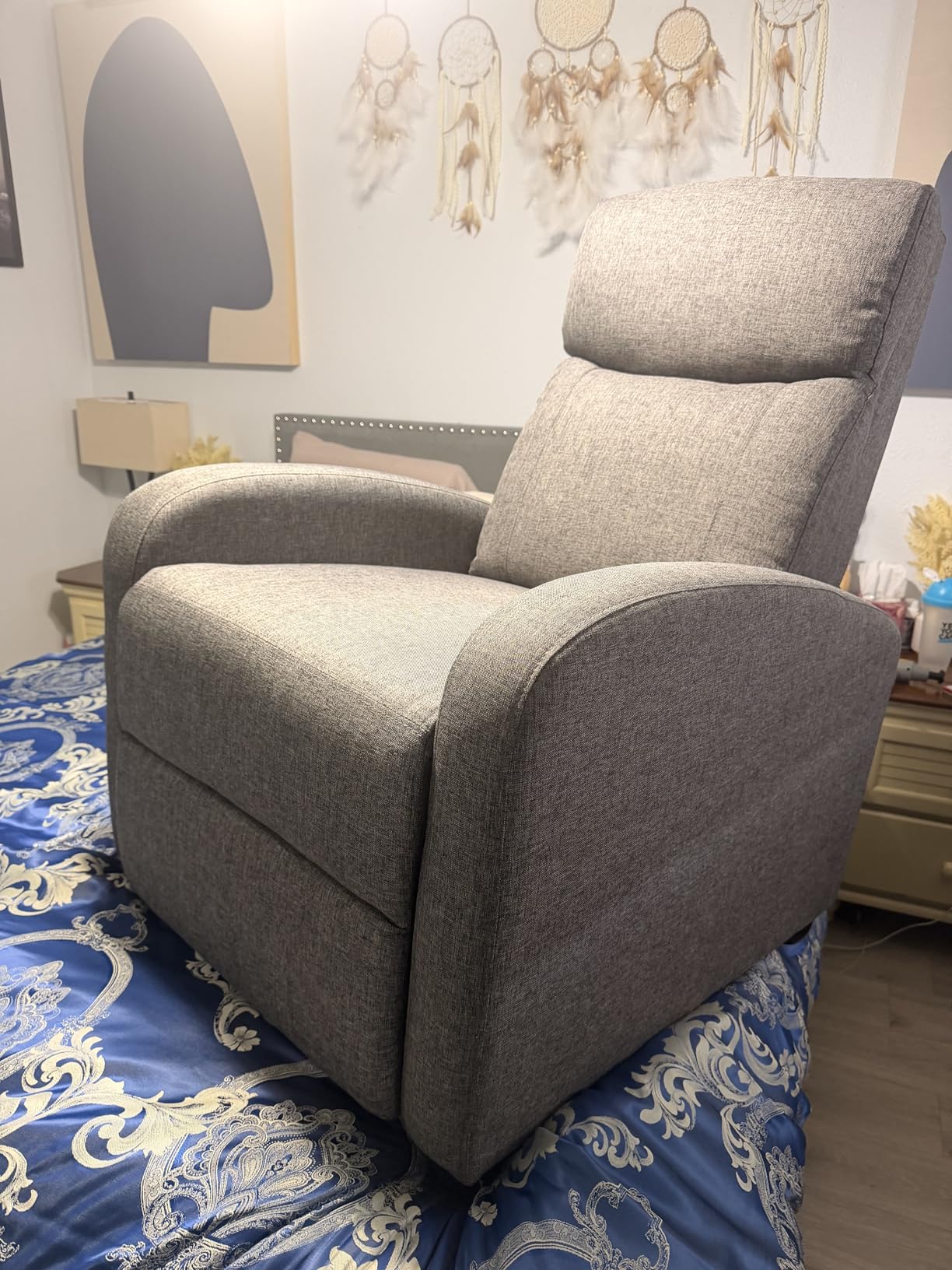 Sweetcrispy Massage Recliner Chair for Adults, Adjustable Home Theater Seating with Lumbar Support for Living Room, Modern Fabric Reclining for Small Space, Grey customer photo 2