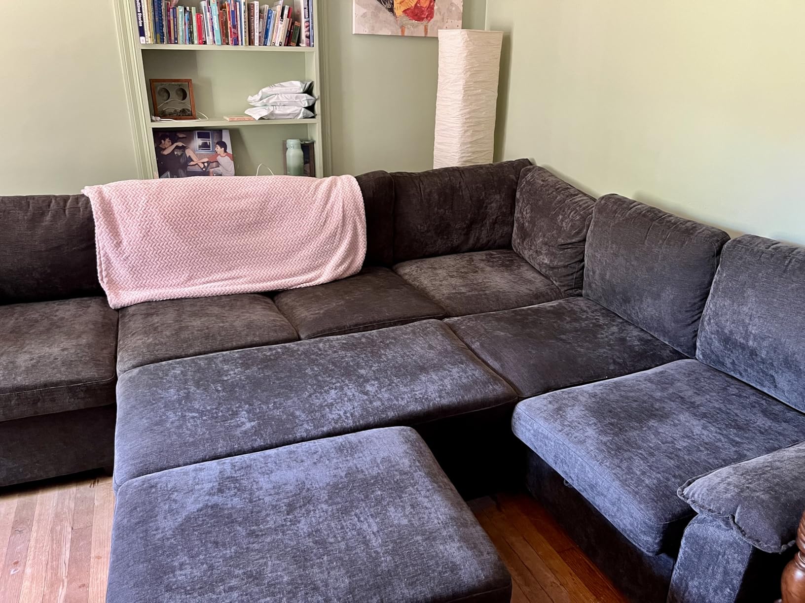 85 Inch Modular Sectional Sofa with Pull Out Bed, L Shaped 5 Seat Sectional Sleeper Sofa with Storage, Cloud Modular Couch, Removable Sofa Cover, Dark Grey customer photo 1