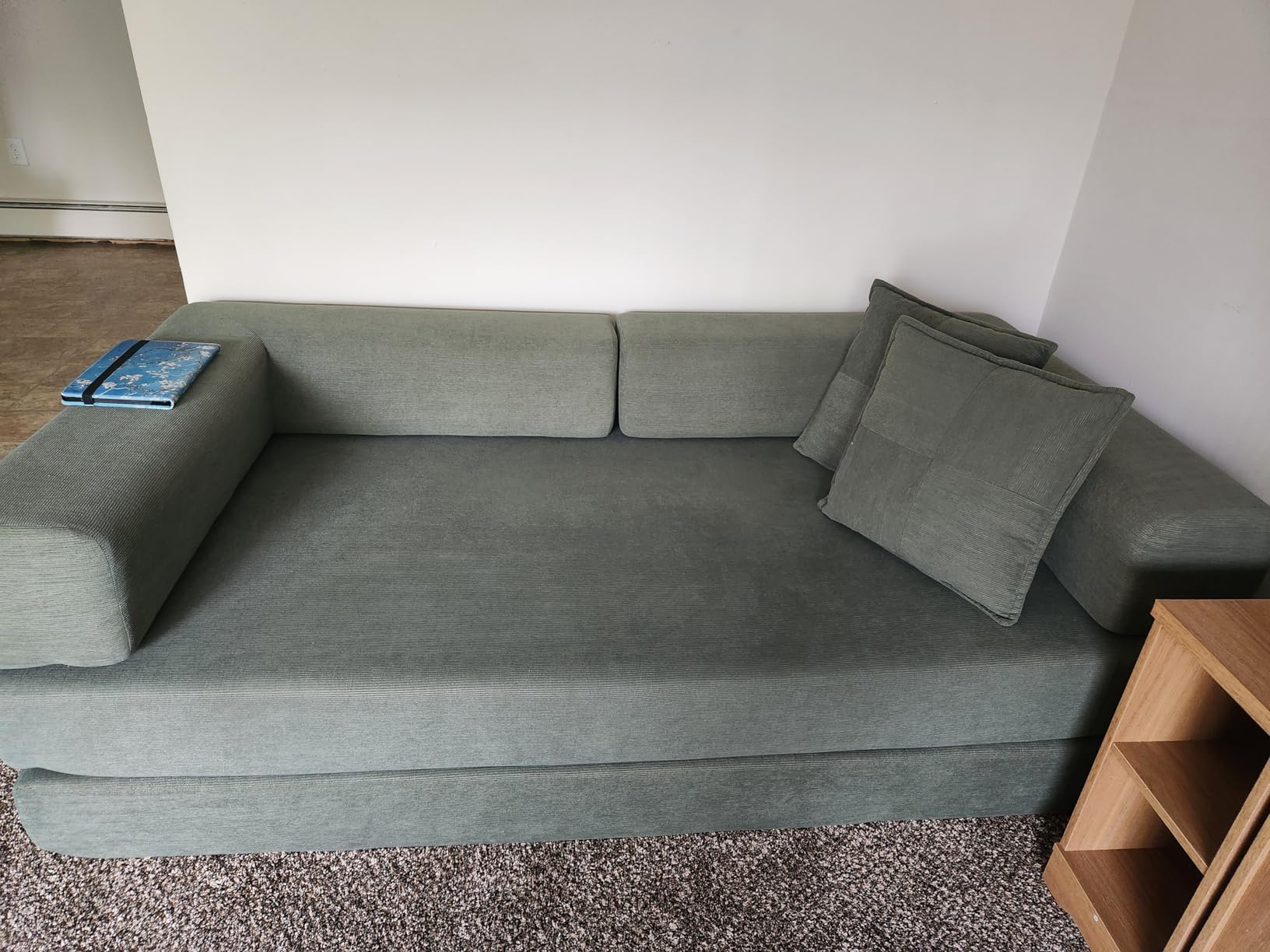GRUSIGN 78 Inch Convertible Sofa Bed, 5-in-1 Futon Sofa Bed Pull Out Couch, Boneless Couch Bed for Living Room, Corduroy Boneless Couches for Bedroom, Apartment, No Assembly Sleeper Sofa Bed, Beige customer photo 2