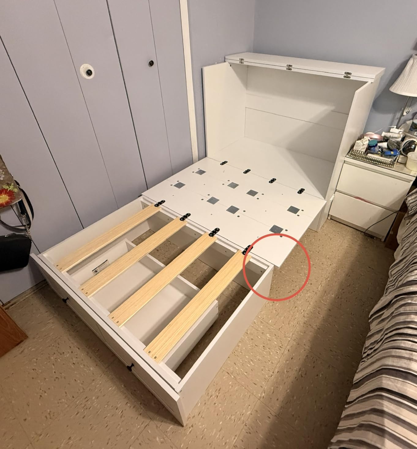 LIVAUVEAD Murphy Bed Queen with Storage & Charging Station, Murphy Cabinet with Foldable Panel, Noisy Free, for Guest Bedroom, Living Room, Office, Distressed White customer photo 1