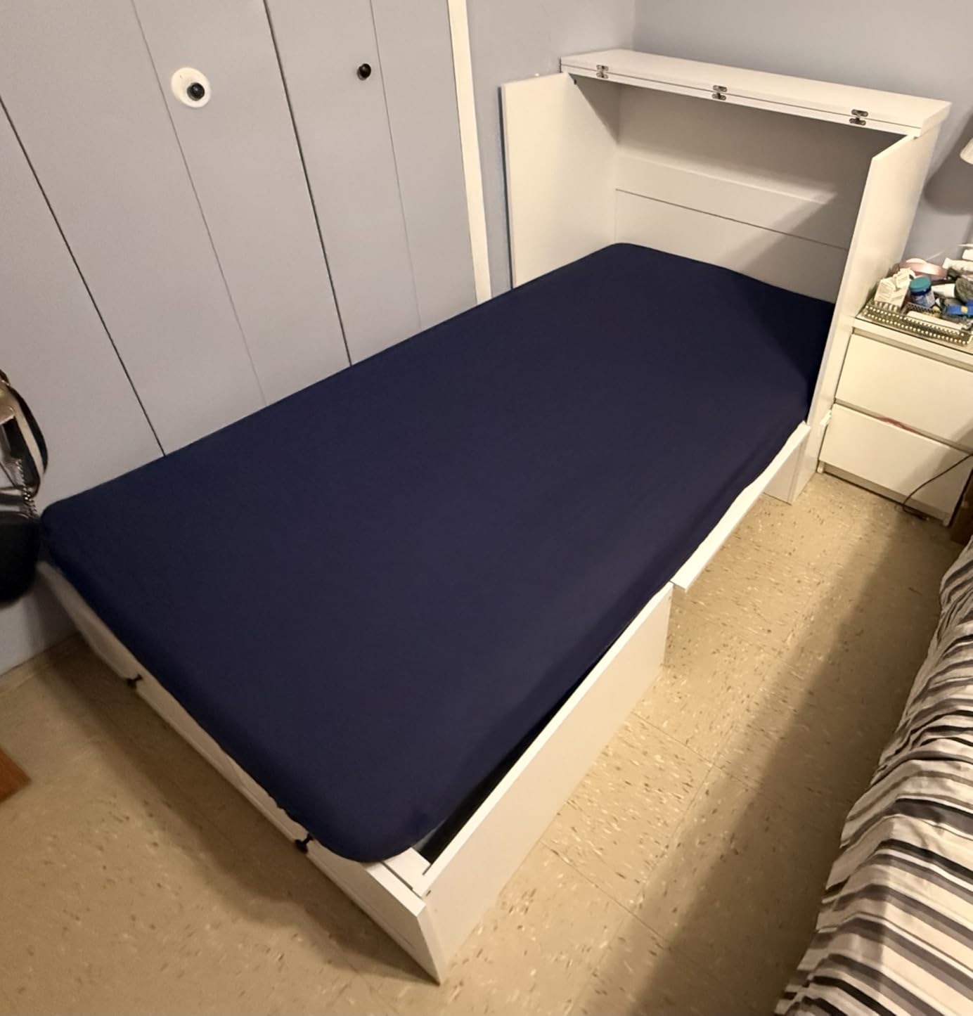 LIVAUVEAD Murphy Bed Queen with Storage & Charging Station, Murphy Cabinet with Foldable Panel, Noisy Free, for Guest Bedroom, Living Room, Office, Distressed White customer photo 2