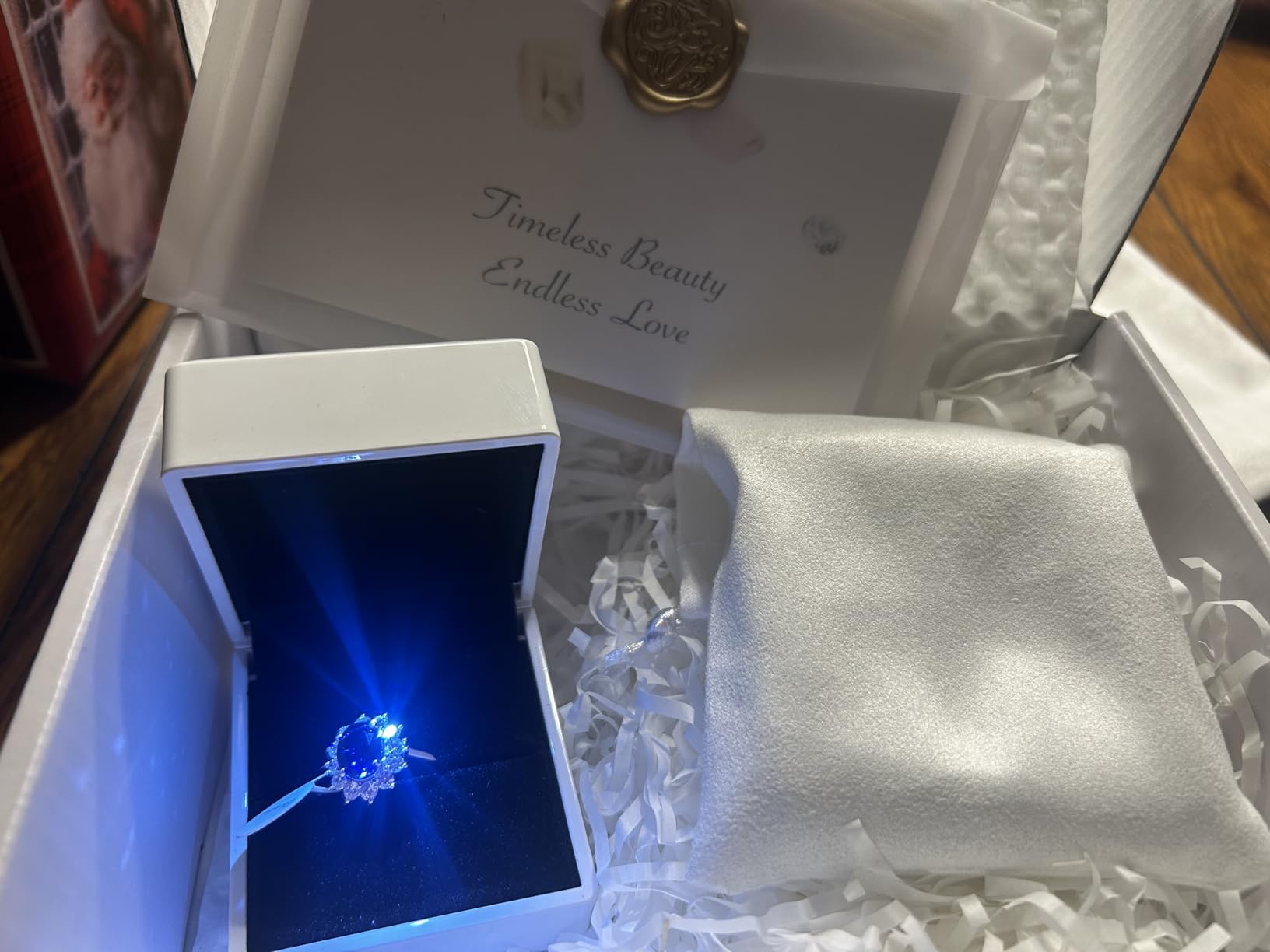 Princess Diana Ring, 3.7ct Lab-Grown Blue Sapphire Rings for Women, Halo Gemstone Ring in 18K White Gold Plated Sterling Silver, Sapphire Engagement Rings for Women, Anniversary Birthday Gift for Her customer photo 1