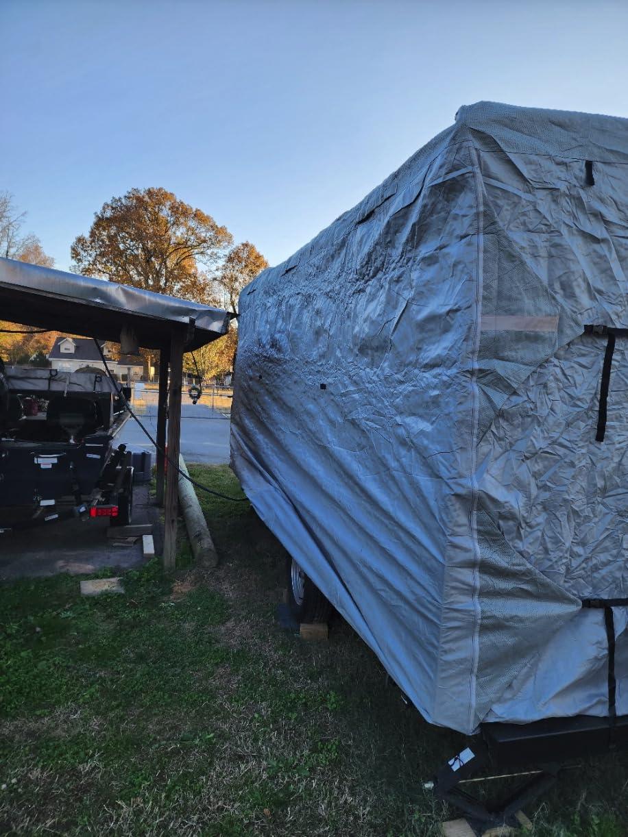 VINPATIO RV Cover Fits 35'-38': 7 Layers Heavy Duty RV & Trailer Cover, Toy Hauler Cover, Travel Trailer Cover, Camper Cover with Extra Windproof Straps, Tongue Jack Cover, Gutter Covers customer photo 2