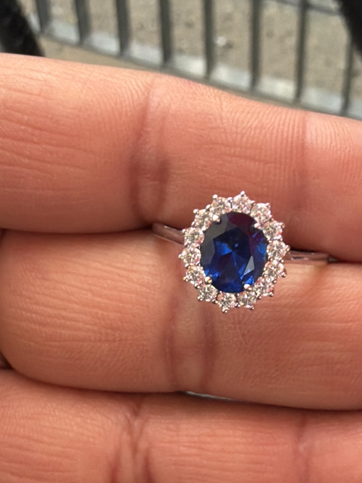 JewelryPalace Princess Diana Kate Middleton Class Gemstone Birthstone Sapphire Halo Engagement Rings for Women, Anniversary 14K White Yellow Rose Gold Plated 925 Sterling Silver Promise Rings for Her customer photo 1