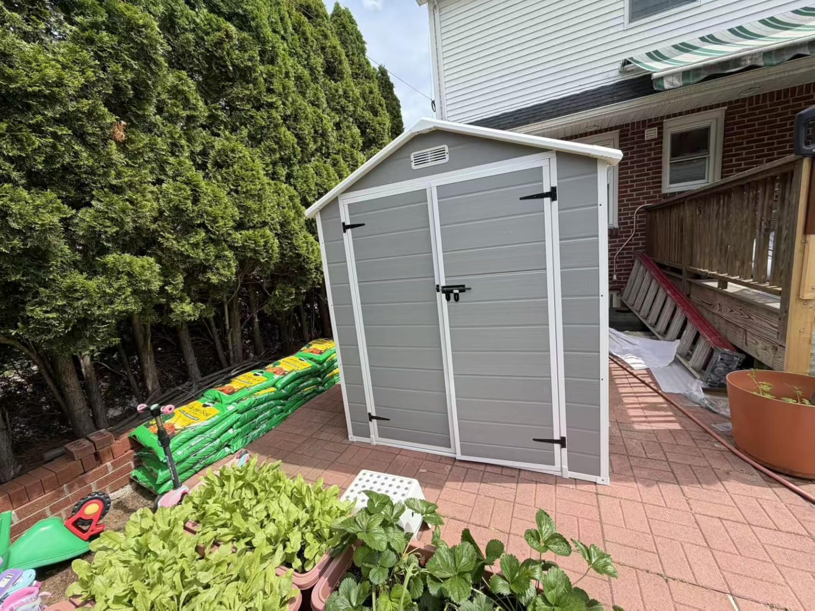 Aoxun 6x4 FT Outdoor Storage Shed, Plastic Garden Resin Shed with Floor and Window for Patio, Lawn, Outdoor Storage with Lockable Door for Bike, Tools, Garbage Can, Grey customer photo 1