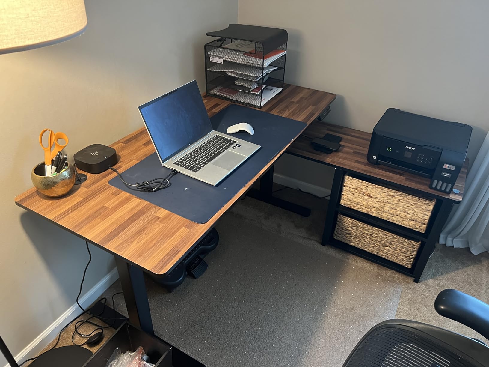 FLEXISPOT L Shaped Executive Standing Desk with Drawers, Large Electric Height Adjustable Desk, Sit Stand Desk for Home Office and Workstation, PC Cabinet (71
