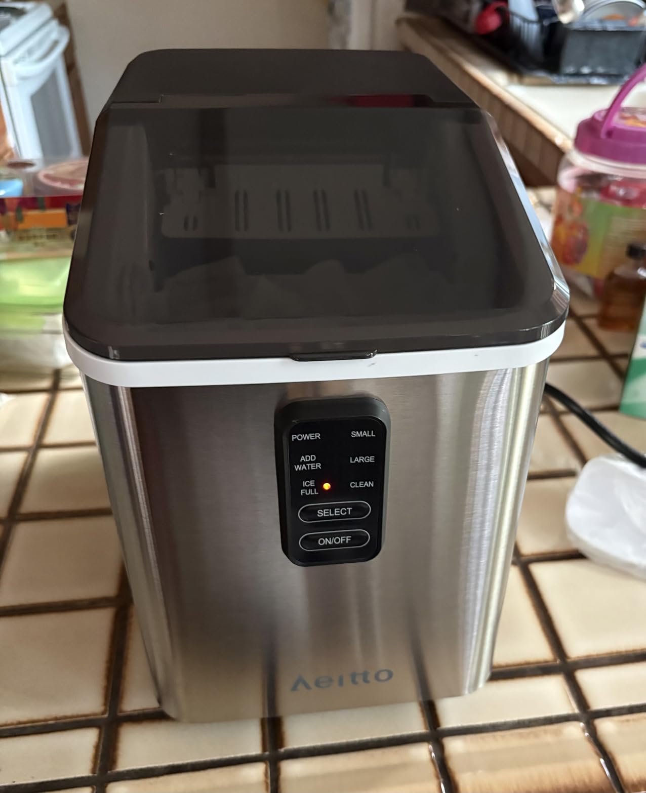 Aeitto Ice Maker Countertop 26lbs/24H, Ice Machine 8 Ice Cubes Ready in 6 Mins, 2 Sizes of Bullet Ice Portable Ice Makers with Basket & Scoop, Auto Self-Cleaning for Home/Kitchen/Office Stainless customer photo 2