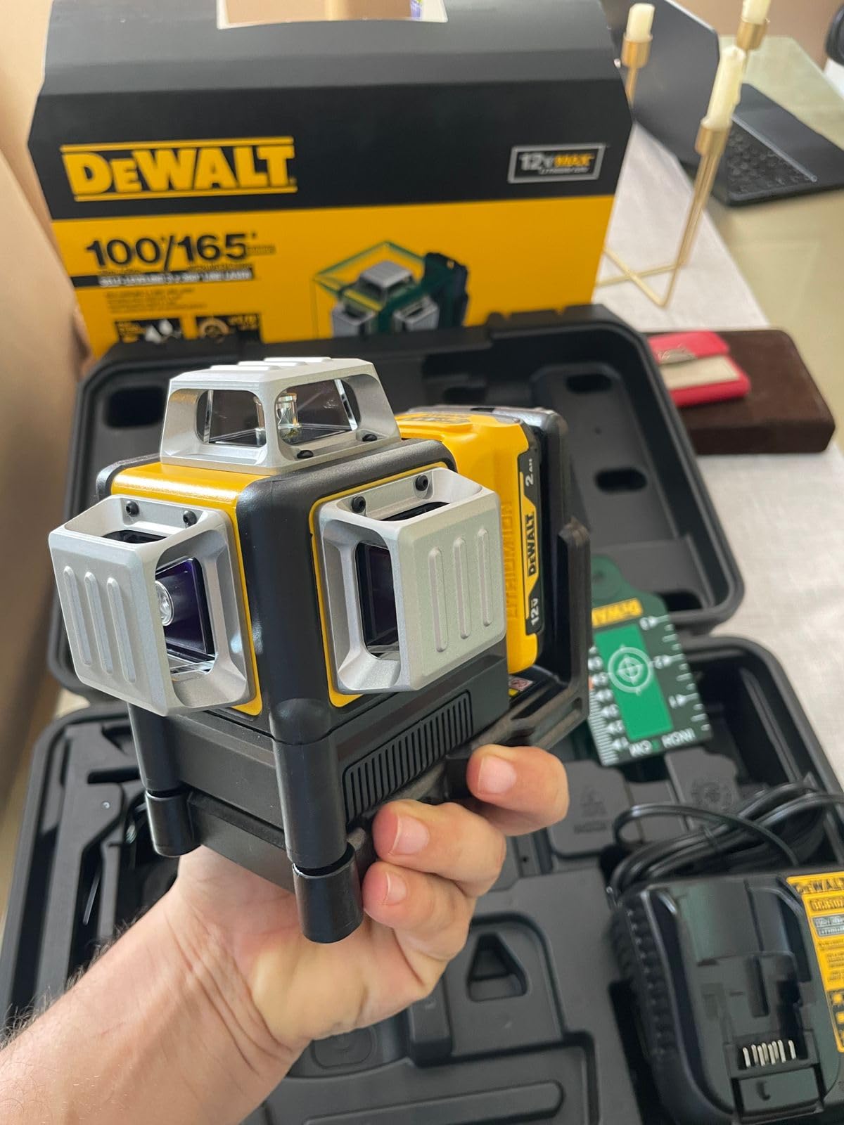 DEWALT Laser Level 360 Self Leveling, 3 Way Green Laser Leveler Tool 12V MAX with 2.0Ah Battery, Charger and Durable Carrying Case, 100 Ft (DW089LG) customer photo 2