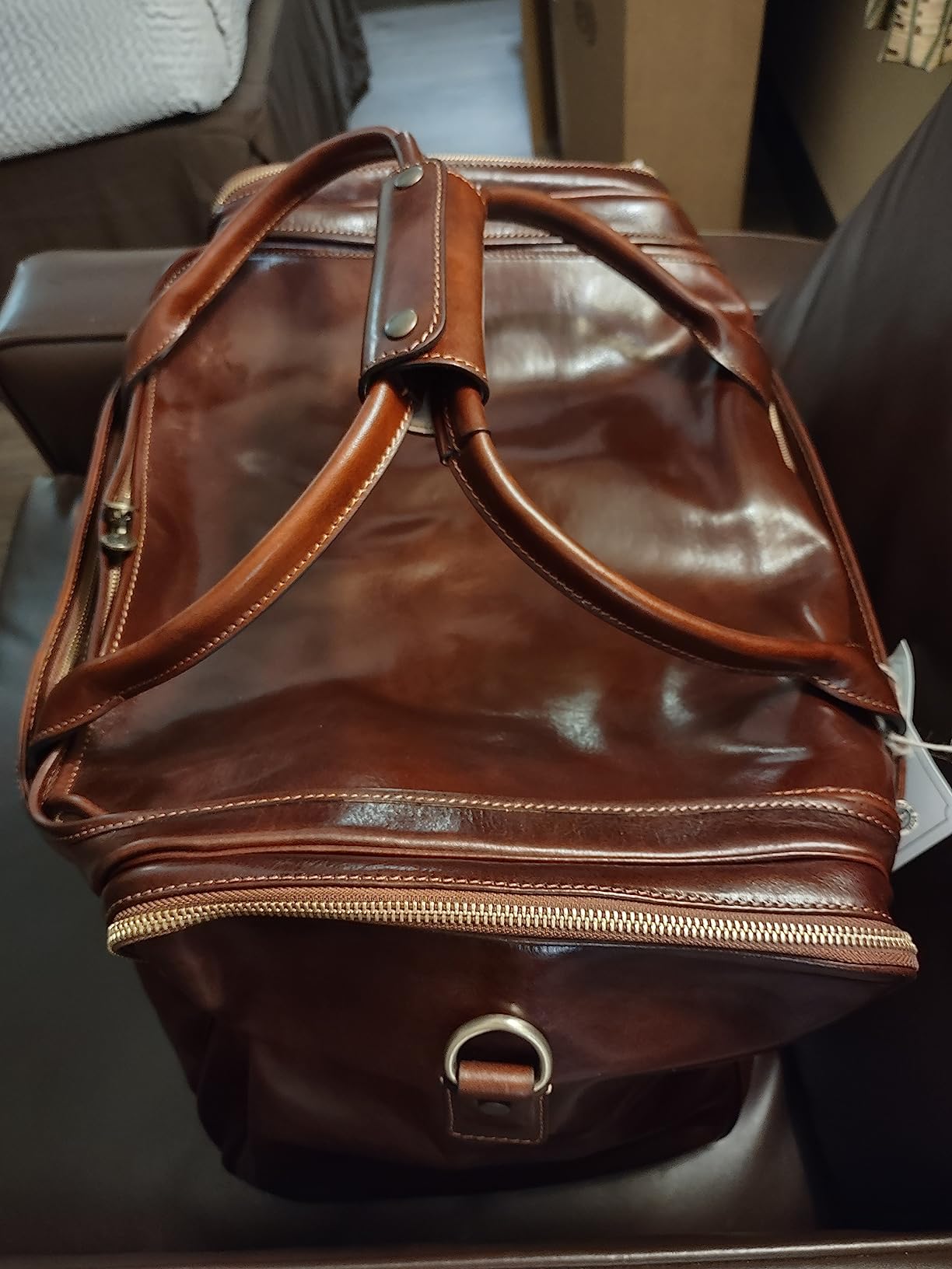 Time Resistance Leather Duffel Bag - Large Weekend Gym Travel Bag (Brown) customer photo 2