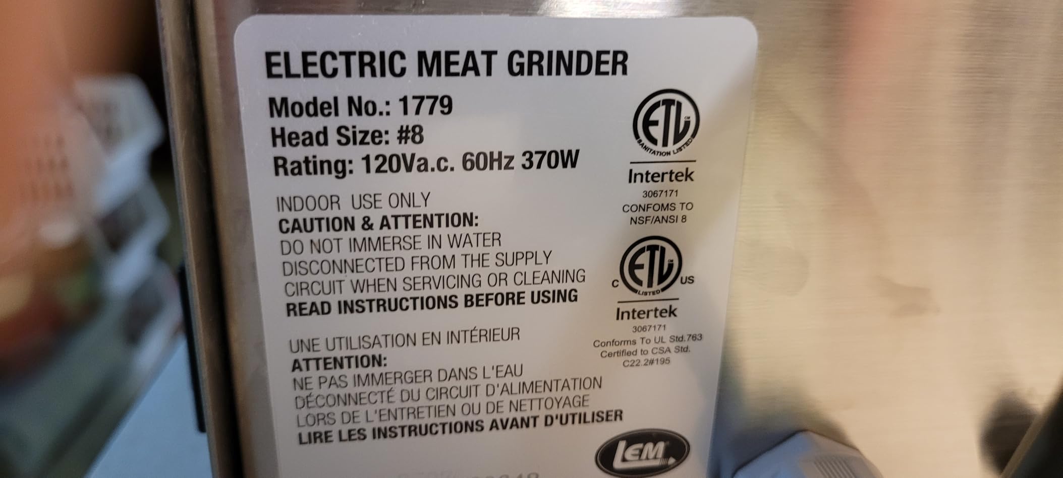 LEM Products BigBite #12 Meat Grinder, 0.75 HP Commercial-Quality Stainless Steel Electric Meat Grinder for Home Use, Heavy-Duty Food Processor for Grinding, Sausage Stuffing, Cooking customer photo 1