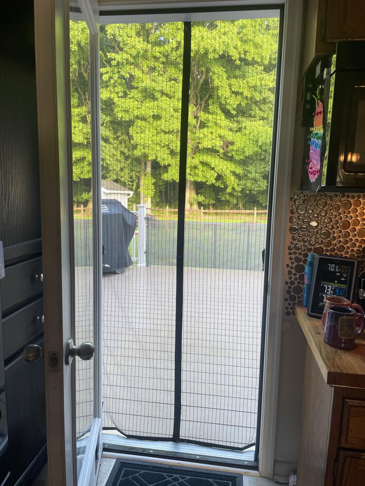 AUGO Magnetic Screen Door - Self Sealing, Heavy Duty, Hands Free Mesh Partition Keeps Bugs Out - Pet and Kid Friendly - Patent Pending Keep Open Feature - 38 Inch x 83 Inch customer photo 2