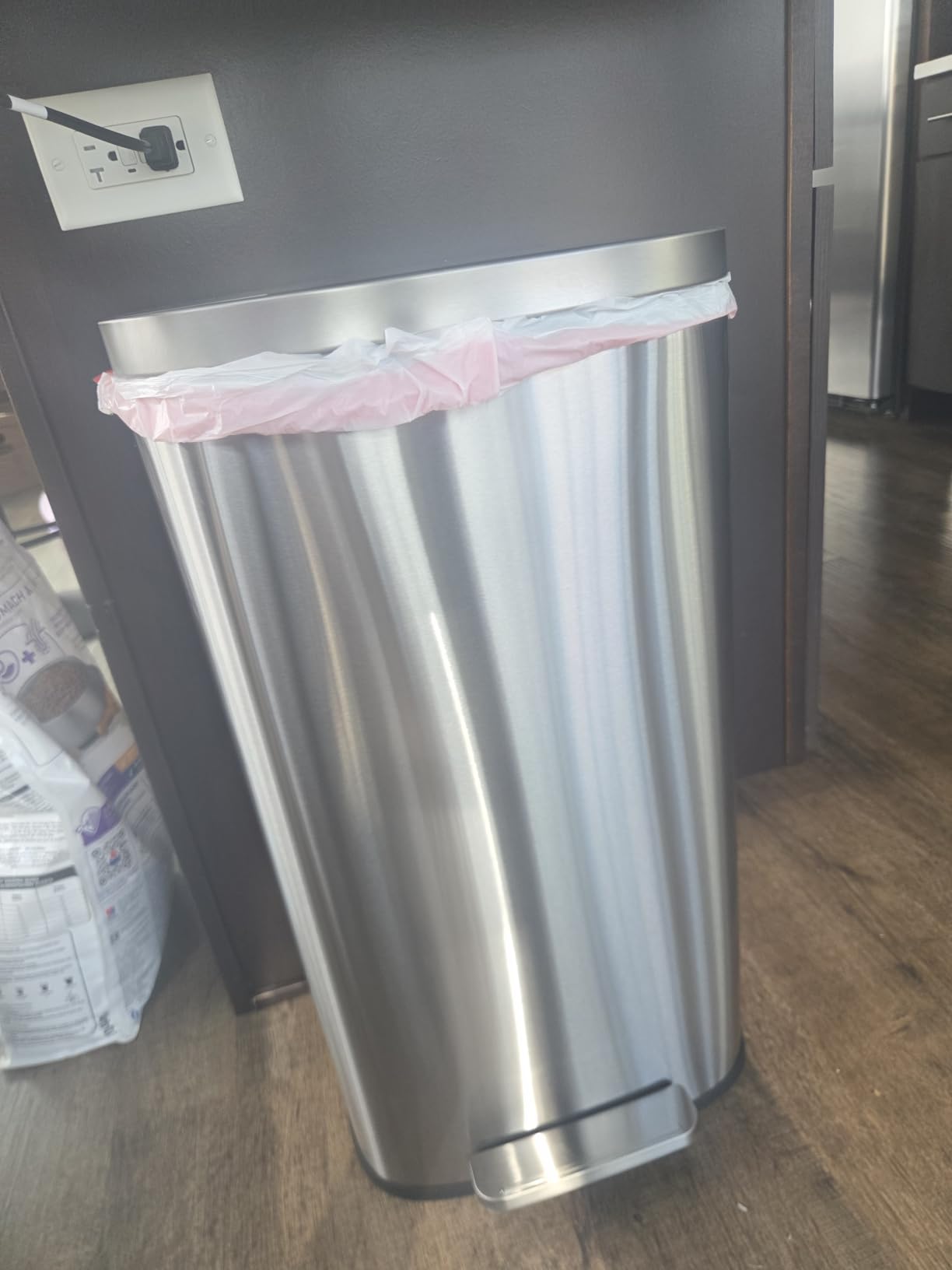 Amazon Basics LARGE Trash Can, 13.2 Gallon (50L), Smudge Resistant Rectangular Bin with Soft-Close Lid, Step Foot Pedal, Removable Inner Bucket, Brushed Stainless Steel, Satin Nickel Finish customer photo 1