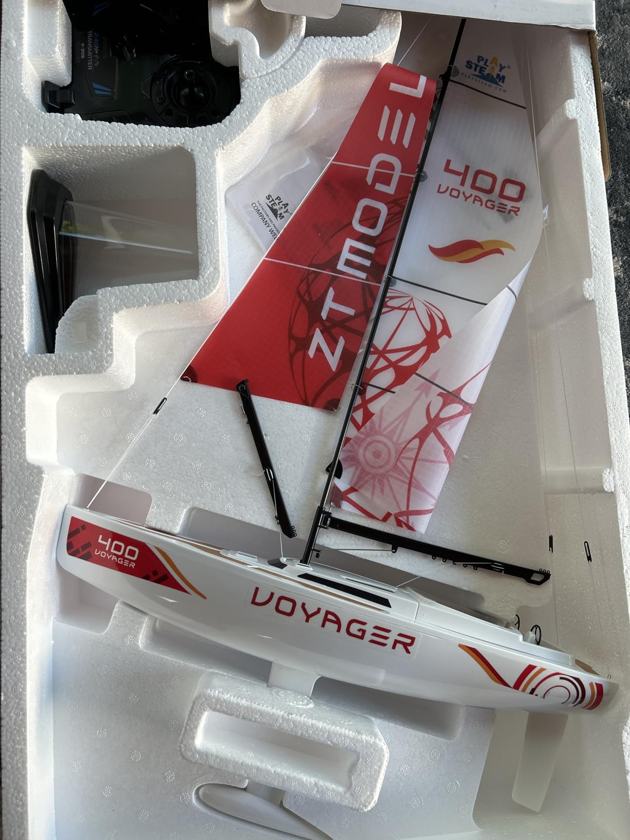 PLAYSTEM Voyager 400 RC Controlled Wind Powered Sailboat in Red -26