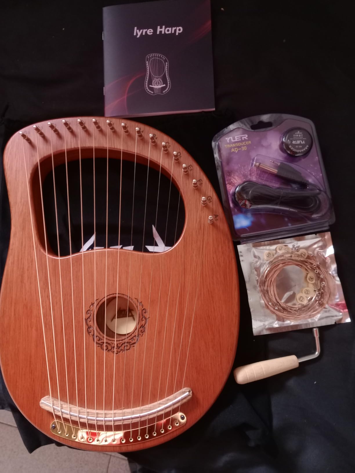 AKLOT 16 Metal Strings Maple Saddle Mahogany Body Lyre Harp with Tuning Wrench, Pick, Strings and Gig Bag customer photo 1