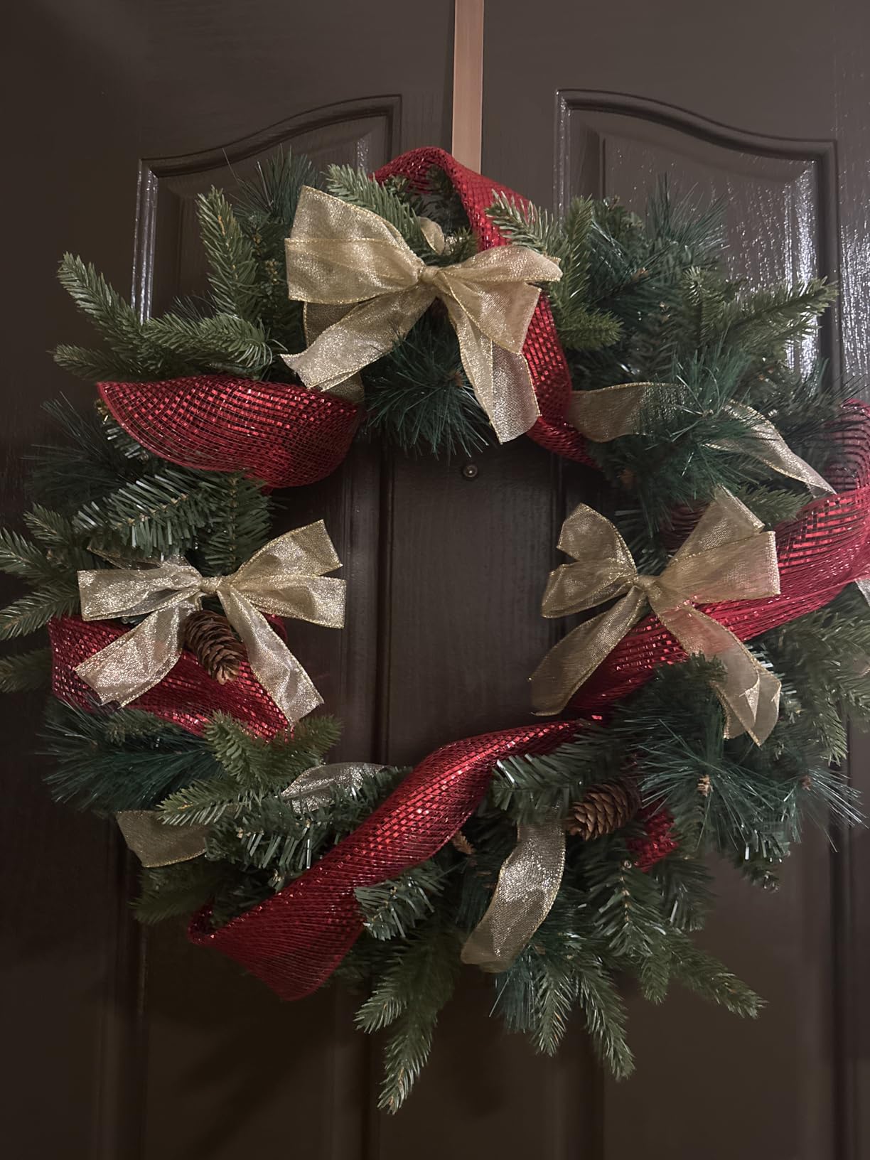 Nearly Natural 24in. Mixed Pine Artificial Christmas Wreath with 35 Clear LED Lights and Pinecones customer photo 2