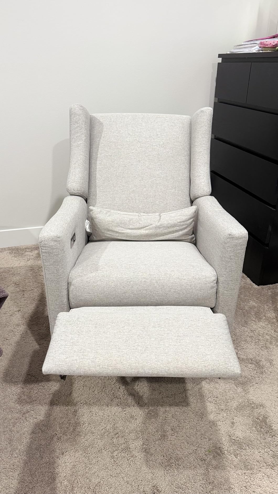 Babyletto Kiwi Glider Recliner Nursery Chair w/ USB Ports - GREENGUARD Gold Certified - Water & Stain Resistant Glider Rocking Chair - Electronic, 270° Swivel, Performance Cream Eco-Weave customer photo 2
