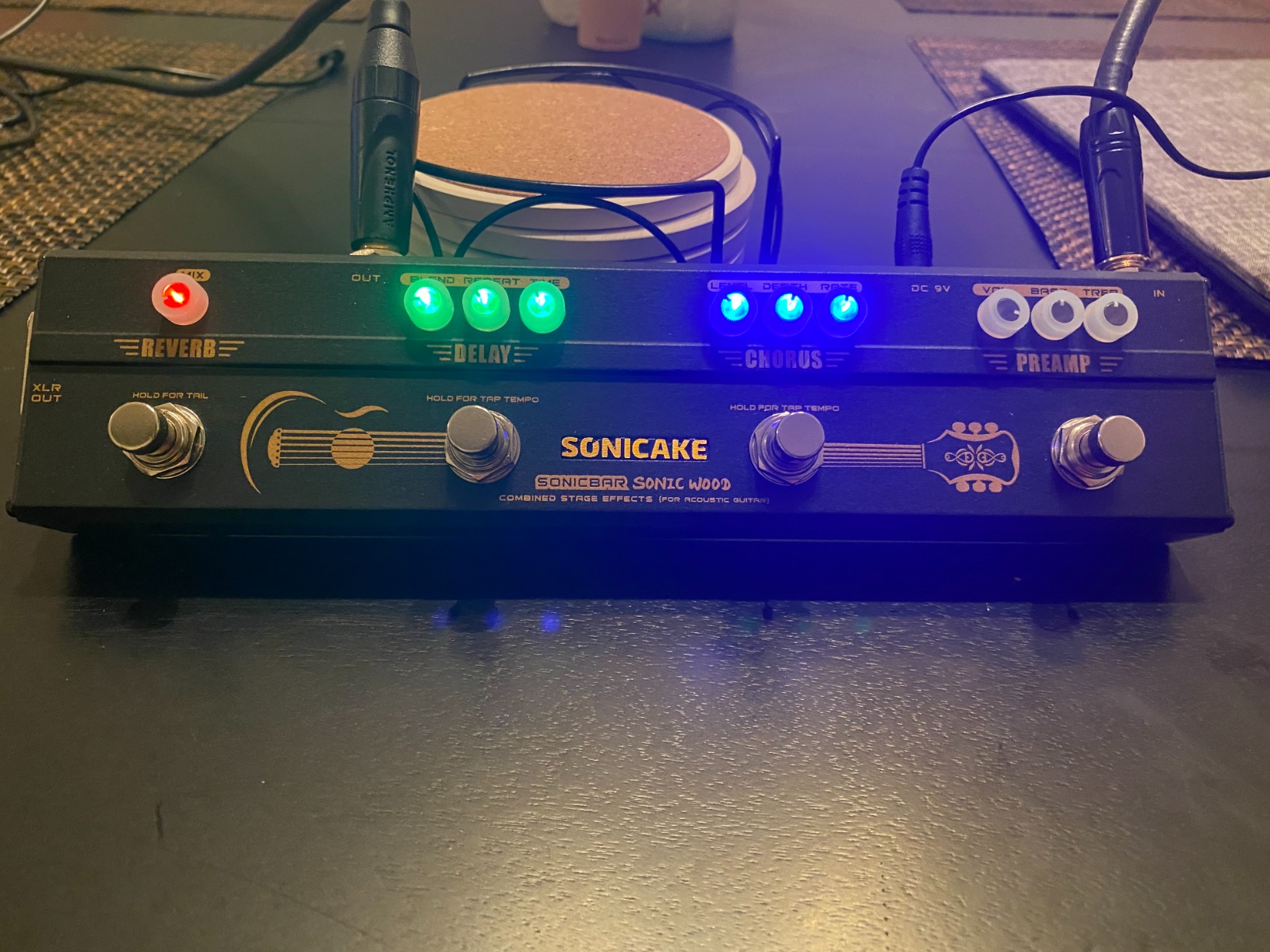 SONICAKE Acoustic Pedal Guitar Effect Acoustic Pedal Multi Effects Preamp Chorus Delay Reverb Acoustic Guitar Pedal Sonic Wood with XLR Output customer photo 1