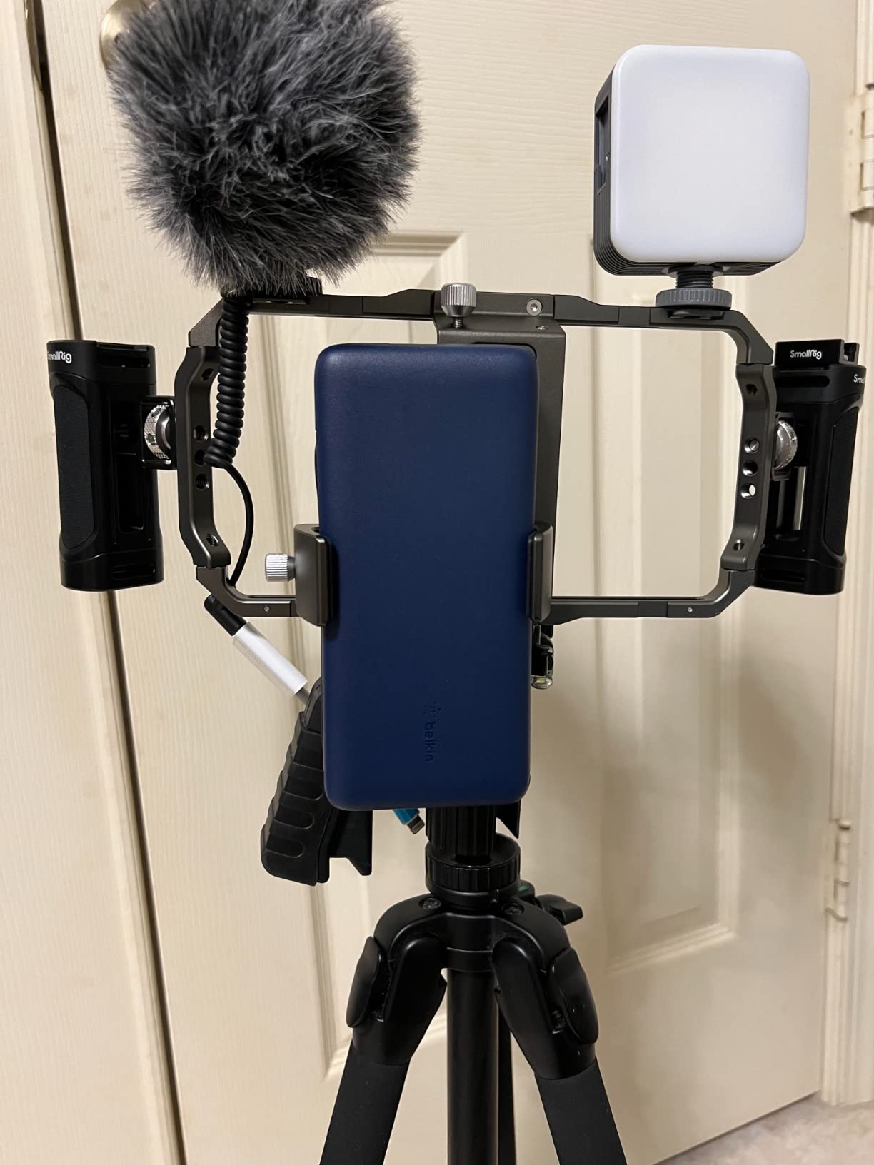 SmallRig Universal Phone Video Rig Kit for iPhone, Smartphone and Cameras, Phone Stabilizer Rig w/Tripod Microphone LED Light Side Handle Power Bank Holder, for Vlogging & Live Streaming customer photo 1