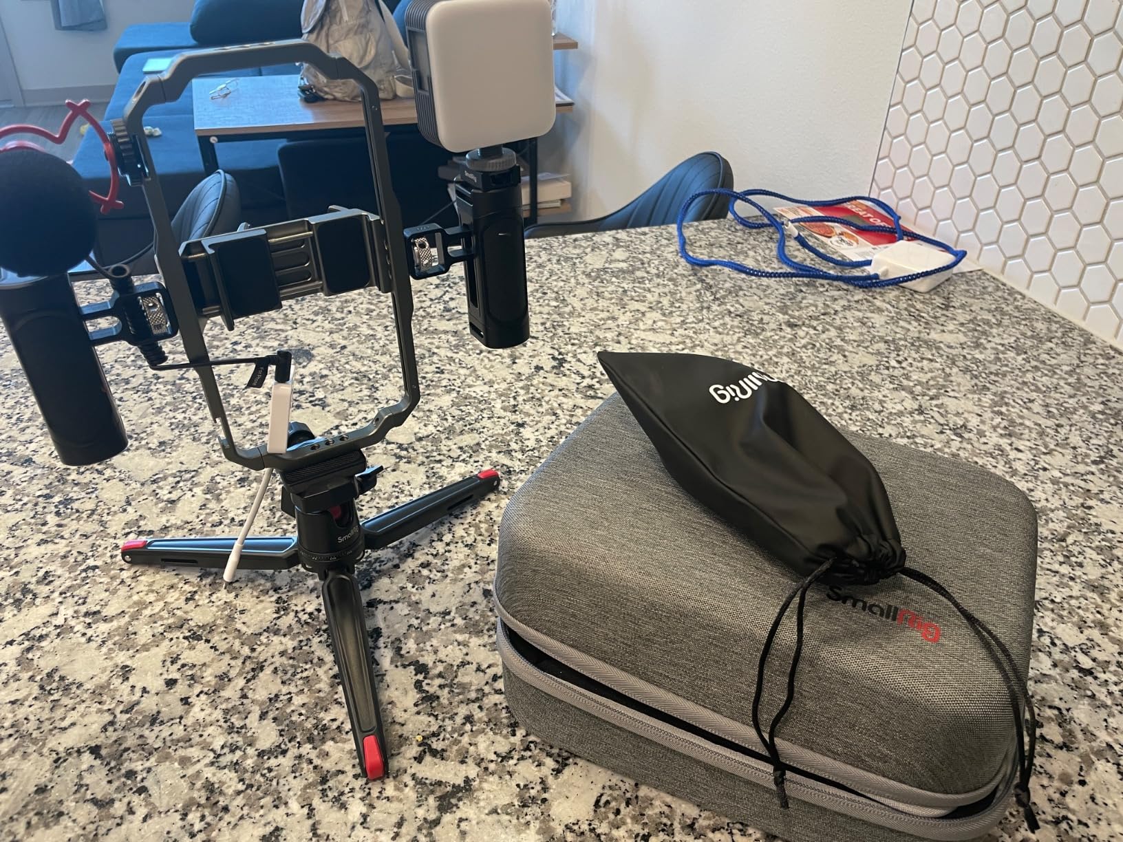 SmallRig Universal Phone Video Rig Kit for iPhone, Smartphone and Cameras, Phone Stabilizer Rig w/Tripod Microphone LED Light Side Handle Power Bank Holder, for Vlogging & Live Streaming customer photo 2