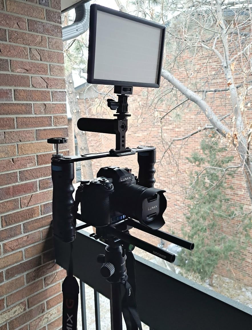 NEEWER Aluminum Alloy Camera Cage, Filmmaking Rig with Top Handle, Dual Grips & Arca Type Base, Compatible with Sony A7S III A7IV A6600 Canon EOS R5C R5 R6 DSLR/Mirrorless Cameras, VS107 Blue customer photo 1
