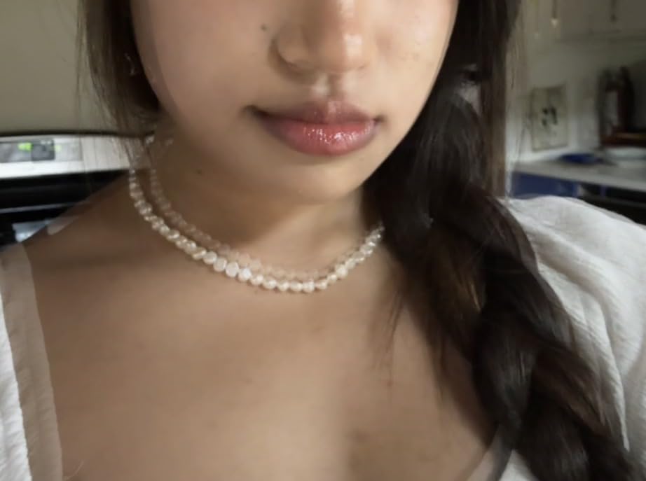 NUZON Natural Freshwater Baroque Pearl Choker Necklace for Women 16'' | Cultured Pearl Strand Necklace, Various Size & Shape, White Pearl Beaded Necklace, Oval Rice Pearl Layering Summer Jewelry customer photo 1