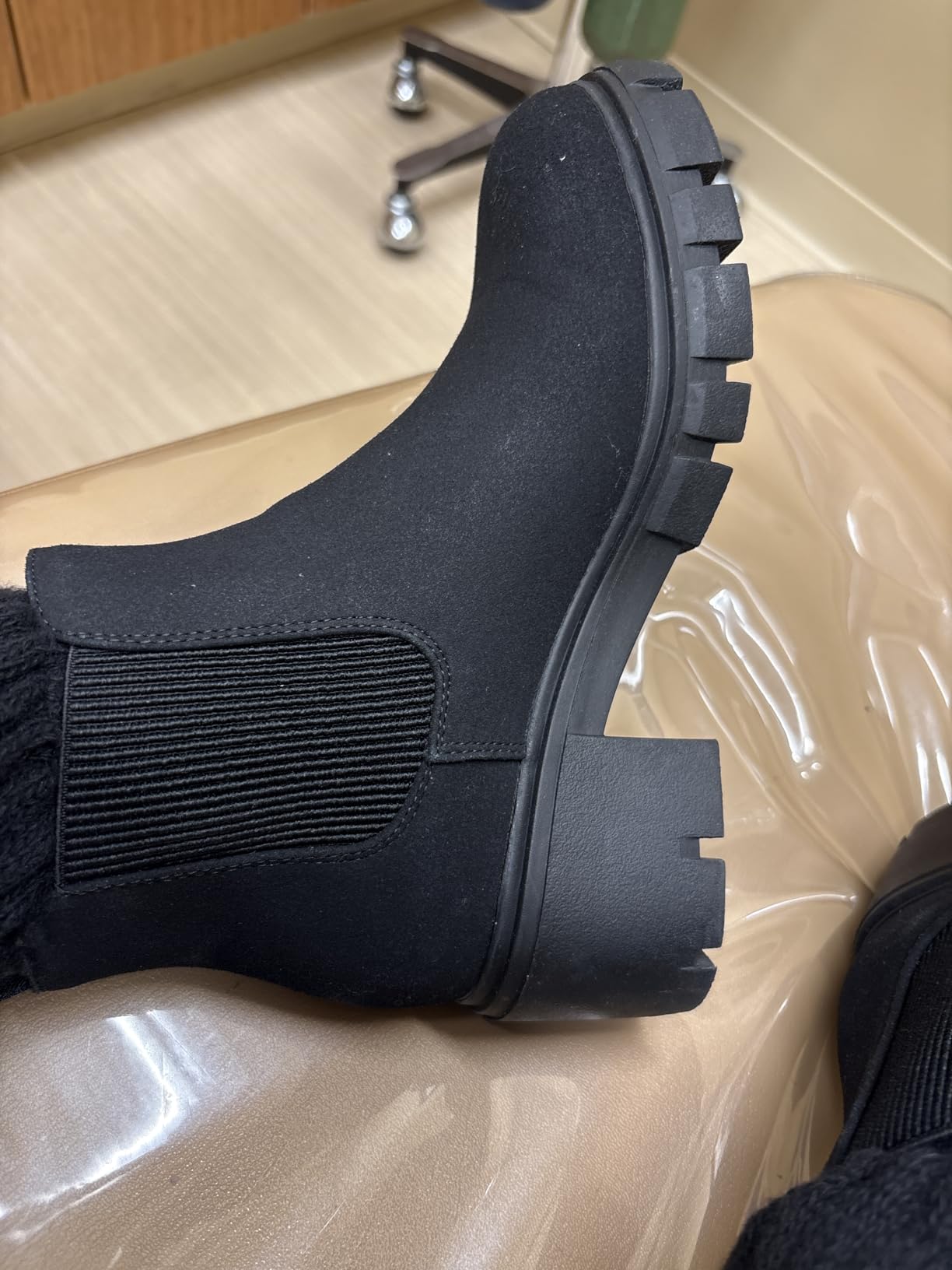 Athlefit Women's Chelsea Boots Fashion Lug Sole Chunky Heel Slip on Elastic Ankle Booties customer photo 2