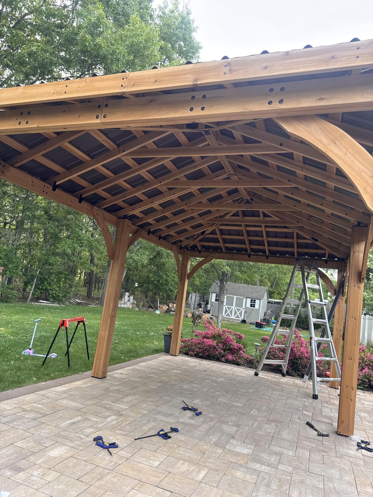 Backyard Discovery Barrington 14' x 10' Cedar Wood Outdoor Gazebo Pavilion with Hardtop Galvanized Steel Hip Roof, Snow Support, Wind Resistance, PowerPort, Shade for Garden, Patio, Deck, Entertaining customer photo 1