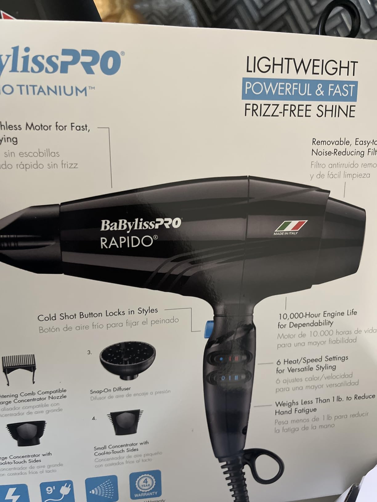 BaBylissPRO Nano Titanium Rapido 2000-Watt Blow Dryer, 2000W Brushless Motor for All Hair Types, Black, BRAP1 customer photo 1