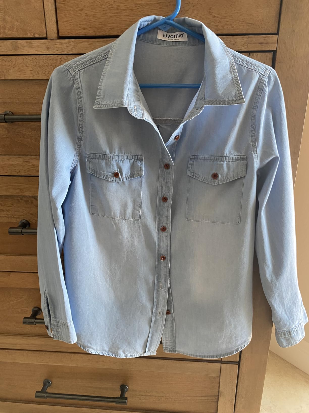 luvamia Denim Shirt Women Chambray Jean Western Shirts Long Sleeve Button Down Tops customer photo 1