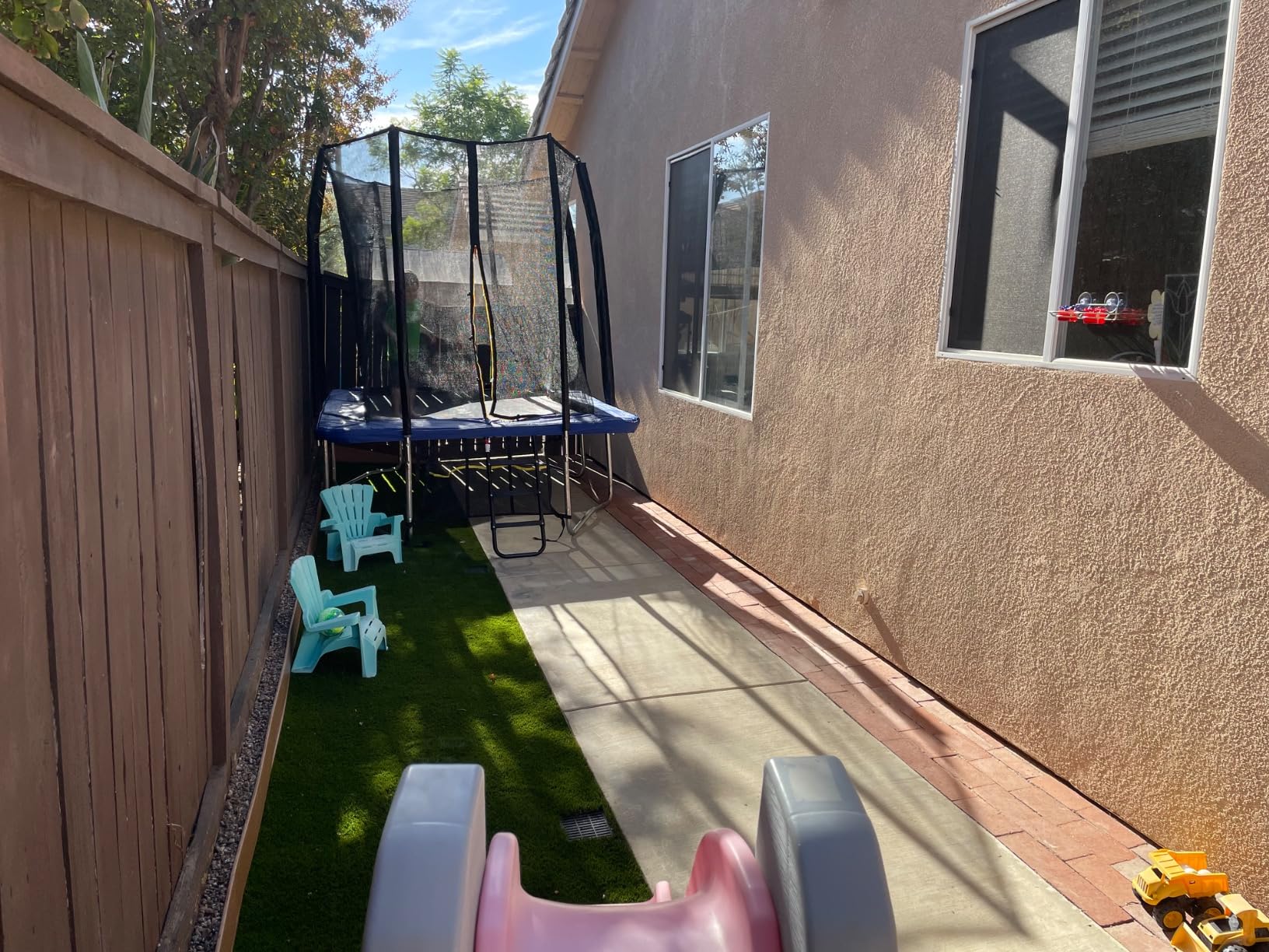 Exacme 7X10 8X12 9X14 Foot Rectangle Trampoline for Kids, Double Enclosure Openings, Small Outdoor Rectangular Trampoline with Enclosure Net, 4 Wind Stakes, Storage Bag customer photo 1