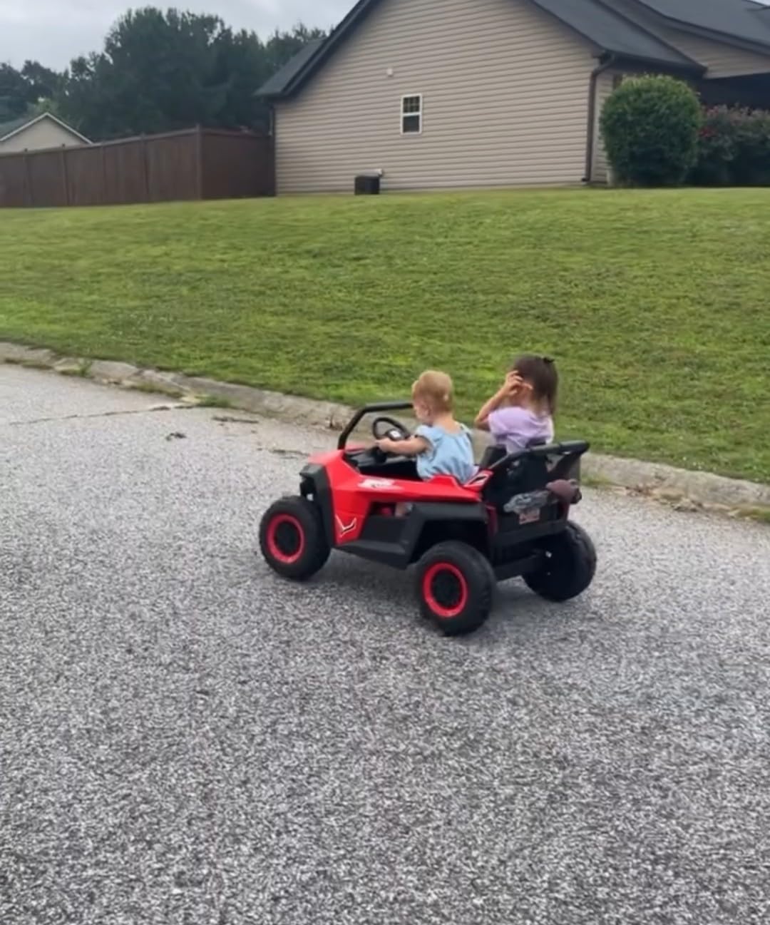 Costzon 2-Seater Ride on Car for Kids, 12V Kids' Electric Vehicles w/Remote Control, 4 Shock Absorbers, Wireless Music & FM, 3 Speeds, Ambiance Lights, Electric Car UTV for Boys Girls (Red) customer photo 1
